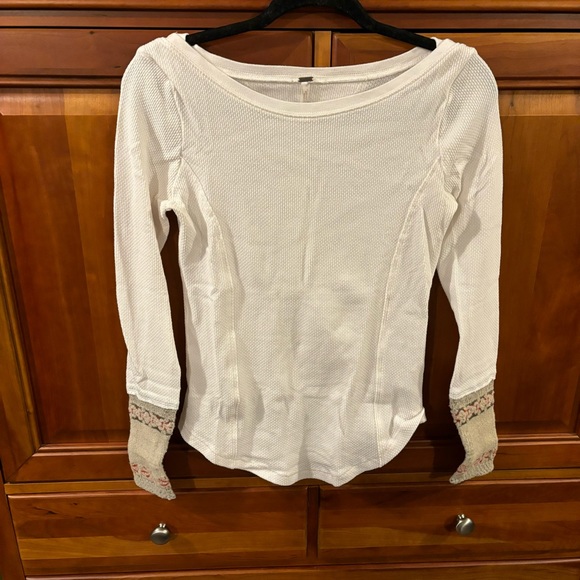 Free People White Henley with Knit Cuffs - Picture 1 of 4